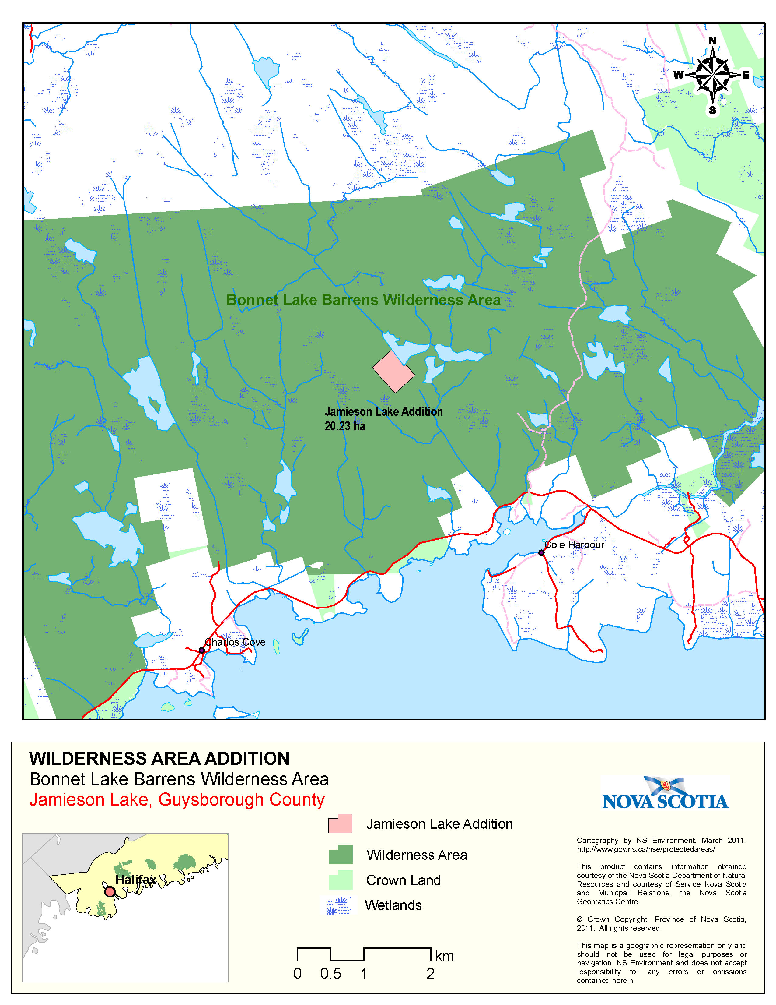 Graphic showing map of addition to Bonnet Lake Barrens Wilderness Area